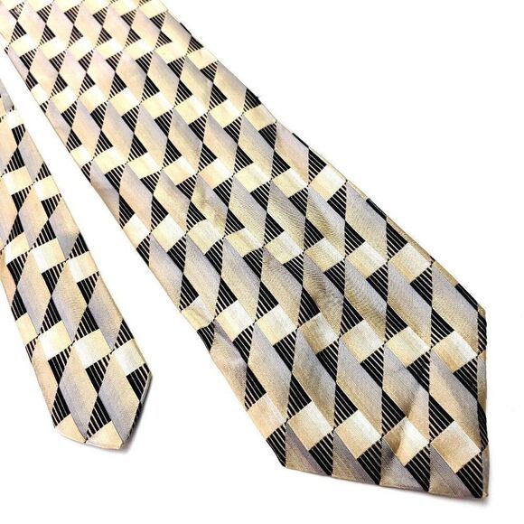 Pavone Silk Tie‎ Woven Yellow Brown Italy - Picture 1 of 6